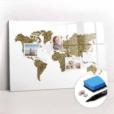 Uitwisbaar glazen planbord met magnetische functie Wereldkaart