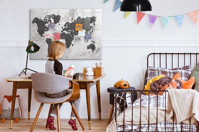 Beschrijfbaar magneetbord van glas met design Betonnen wereldkaart