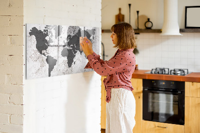 Beschrijfbaar magneetbord van glas met design Betonnen wereldkaart