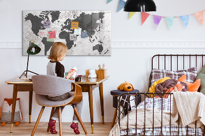 Beschrijfbaar magneetbord van glas met design Betonnen wereldkaart