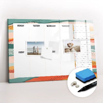 Magnetisch planbord voor de muur van bedrukt glas Retro weekplanner