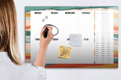 Magnetisch planbord voor de muur van bedrukt glas Retro weekplanner