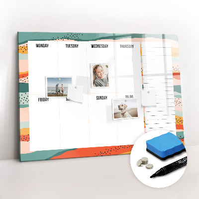 Magnetisch planbord voor de muur van bedrukt glas Retro weekplanner