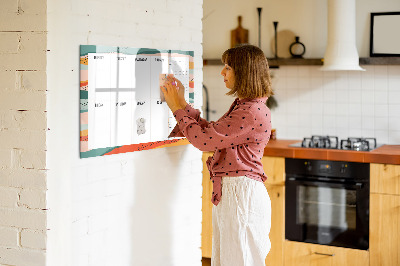 Magnetisch planbord voor de muur van bedrukt glas Retro weekplanner