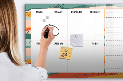 Magnetisch planbord voor de muur van bedrukt glas Retro weekplanner