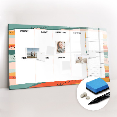 Magnetisch planbord voor de muur van bedrukt glas Retro weekplanner