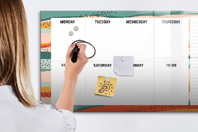 Magnetisch planbord voor de muur van bedrukt glas Retro weekplanner