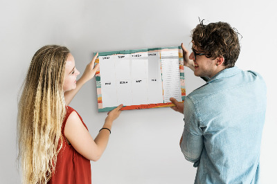 Magnetisch planbord voor de muur van bedrukt glas Retro weekplanner