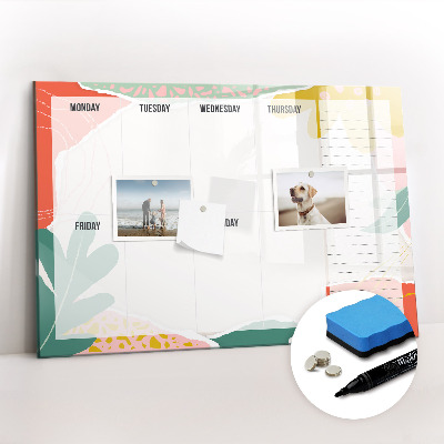 Uitwisbaar glazen planbord met magnetische functie Eenvoudige weekplanner