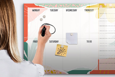 Uitwisbaar glazen planbord met magnetische functie Eenvoudige weekplanner
