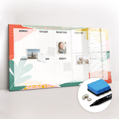 Uitwisbaar glazen planbord met magnetische functie Eenvoudige weekplanner