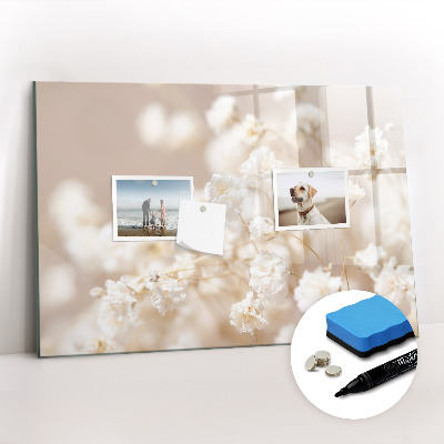 Uitwisbaar glazen planbord met magnetische functie Kleine witte bloemen