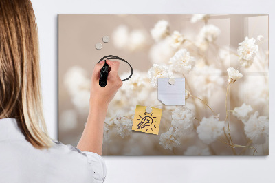 Uitwisbaar glazen planbord met magnetische functie Kleine witte bloemen
