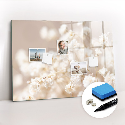 Uitwisbaar glazen planbord met magnetische functie Kleine witte bloemen