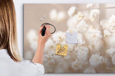 Uitwisbaar glazen planbord met magnetische functie Kleine witte bloemen