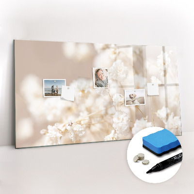 Uitwisbaar glazen planbord met magnetische functie Kleine witte bloemen