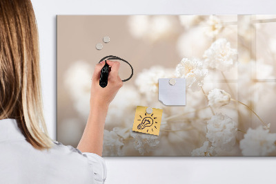 Uitwisbaar glazen planbord met magnetische functie Kleine witte bloemen