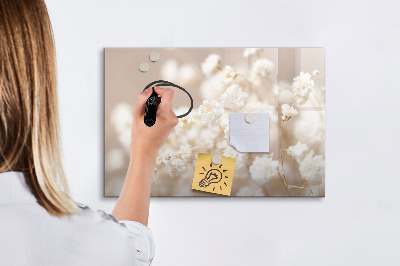 Uitwisbaar glazen planbord met magnetische functie Kleine witte bloemen