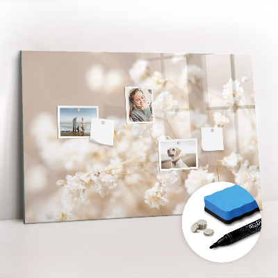 Uitwisbaar glazen planbord met magnetische functie Kleine witte bloemen