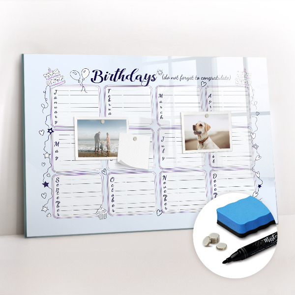 Beschrijfbaar magneetbord van glas met design Verjaardagsbericht