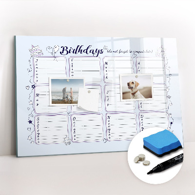 Beschrijfbaar magneetbord van glas met design Verjaardagsbericht