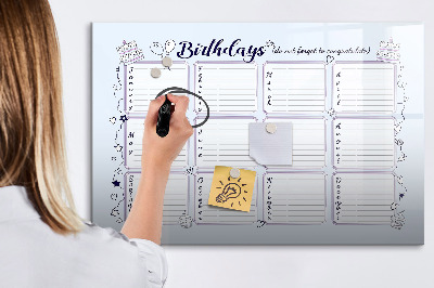 Beschrijfbaar magneetbord van glas met design Verjaardagsbericht