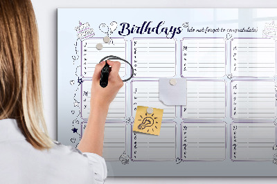 Beschrijfbaar magneetbord van glas met design Verjaardagsbericht