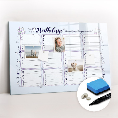 Beschrijfbaar magneetbord van glas met design Verjaardagsbericht