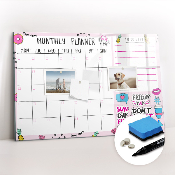 Uitwisbaar glazen planbord met magnetische functie Maandplanner