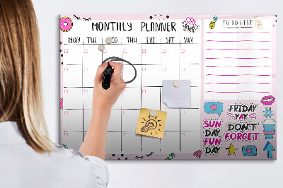 Uitwisbaar glazen planbord met magnetische functie Maandplanner
