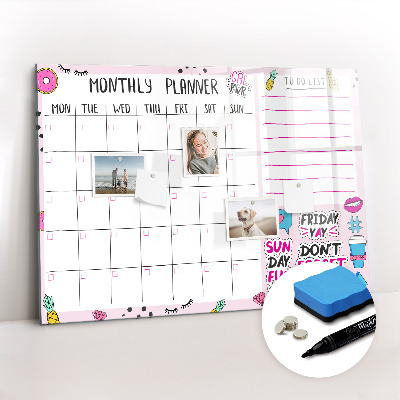 Uitwisbaar glazen planbord met magnetische functie Maandplanner
