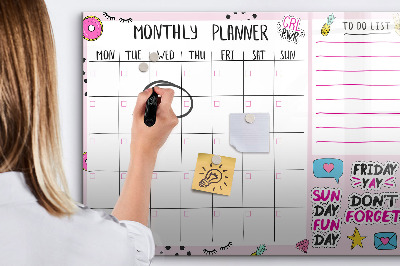 Uitwisbaar glazen planbord met magnetische functie Maandplanner