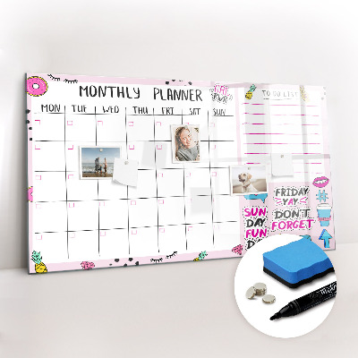 Uitwisbaar glazen planbord met magnetische functie Maandplanner