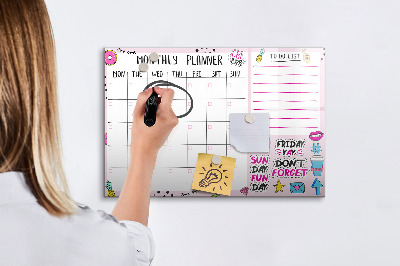Uitwisbaar glazen planbord met magnetische functie Maandplanner