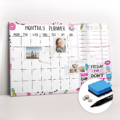 Uitwisbaar glazen planbord met magnetische functie Maandplanner