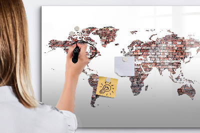 Magnetisch planbord voor de muur van bedrukt glas Bakstenen wereldkaart