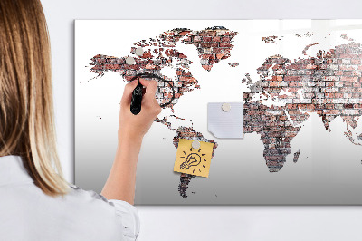 Magnetisch planbord voor de muur van bedrukt glas Bakstenen wereldkaart