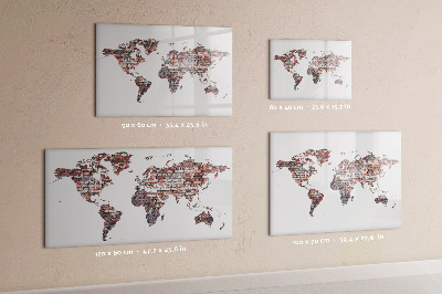 Magnetisch planbord voor de muur van bedrukt glas Bakstenen wereldkaart