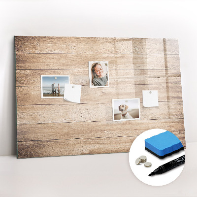Uitwisbaar glazen planbord met magnetische functie Houten textuur