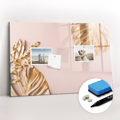 Beschrijfbaar magneetbord van glas met design Gouden tropische bladeren