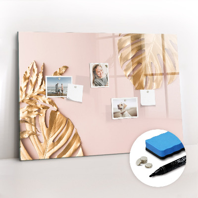 Beschrijfbaar magneetbord van glas met design Gouden tropische bladeren