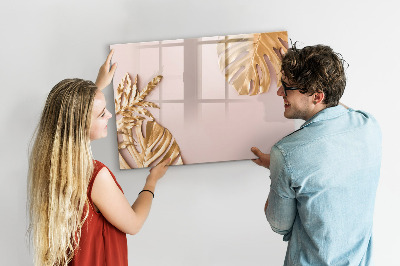 Beschrijfbaar magneetbord van glas met design Gouden tropische bladeren