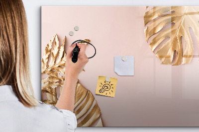 Beschrijfbaar magneetbord van glas met design Gouden tropische bladeren