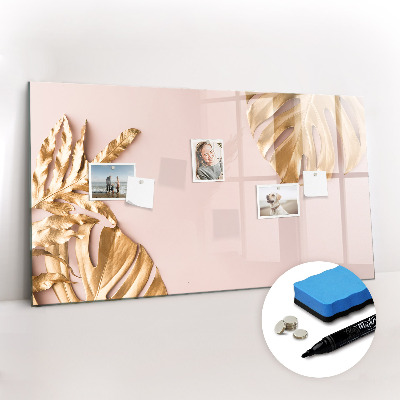 Beschrijfbaar magneetbord van glas met design Gouden tropische bladeren