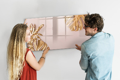 Beschrijfbaar magneetbord van glas met design Gouden tropische bladeren