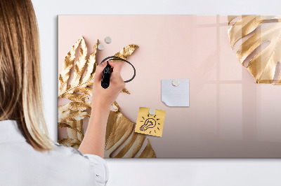 Beschrijfbaar magneetbord van glas met design Gouden tropische bladeren