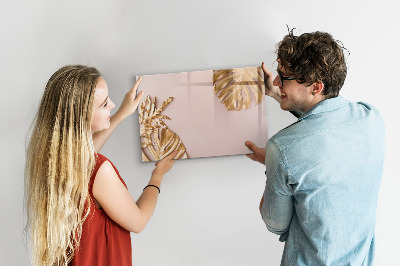 Beschrijfbaar magneetbord van glas met design Gouden tropische bladeren