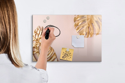 Beschrijfbaar magneetbord van glas met design Gouden tropische bladeren