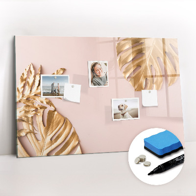 Beschrijfbaar magneetbord van glas met design Gouden tropische bladeren