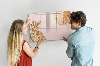 Beschrijfbaar magneetbord van glas met design Gouden tropische bladeren